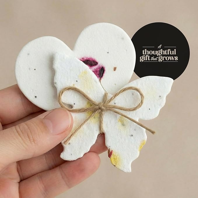 Combo Seed Paper - 24pcs Hearts & 24pcs Butterflies, Writable & Plantable Wildflower Gifts for Mom this Mother’s Day, Use for Shower Favors Weddings, Heart Party Favors or Easter Decorations