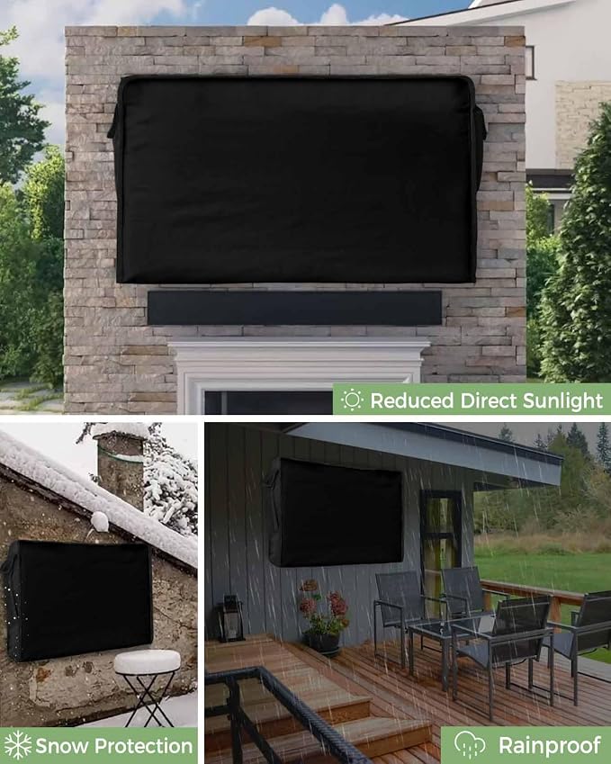 DecorLovee Black Outdoor TV Cover 52 to 55 Inches Weatherproof & Waterproof, Farmhouse Solid Color Outdoor TV Enclosure with Remote Control Pocket, Classic Black TV Screen Protectors for Outside TV