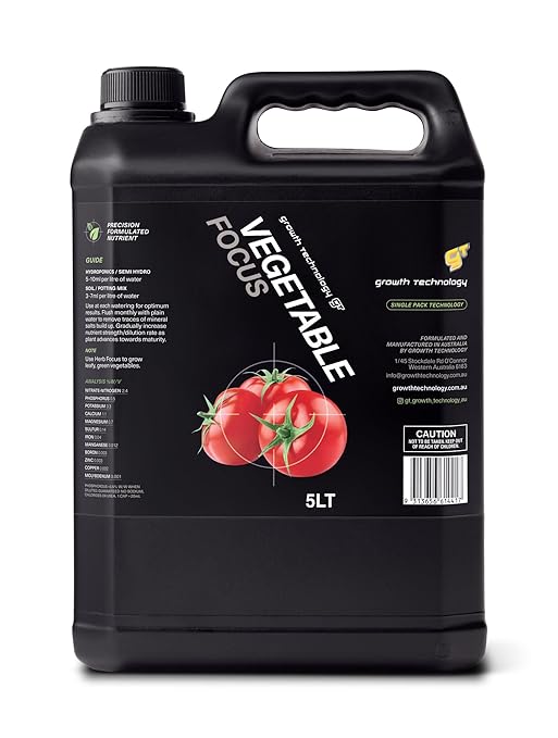 Growth Technology GT Vegetable Focus – Premium Liquid Plant Nutrient for Tomatoes, Cucumbers, Carrots, Green Beans, Radishes & Zucchini – Ideal for Outdoor & Container Gardens – 5 Liters
