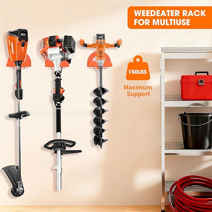 Weed Eater Hanger, Garage Organizer Trimmer Rack Wall Mount, Garden Power Tool Holder Garage Hooks for Grass Trimmer, Hedge Trimmer, Leaf Blower and Chainsaw Storage, 8 Pack