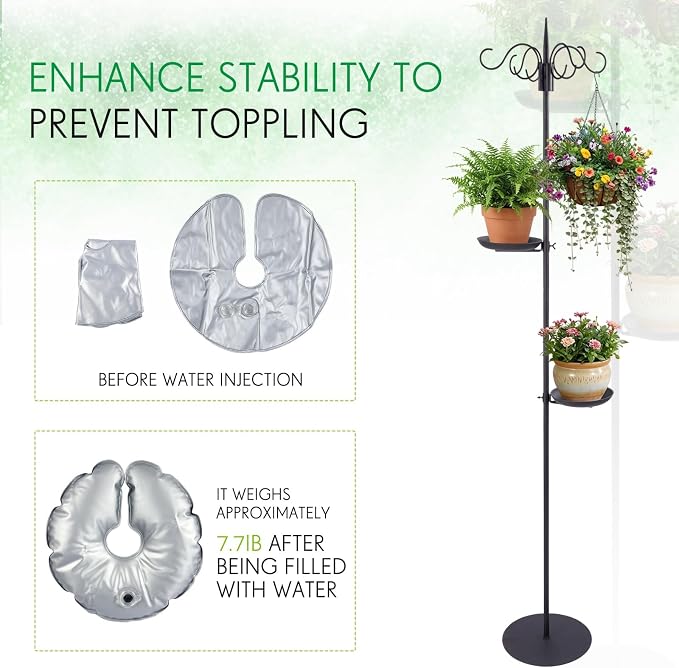 2 Sets Upgraded 75.9" Shepherds Hook for Bird Feeder, Hanging Plant Wind Chime Stand, Metal Adjustable Standing Pole Holder for Indoor Outdoor, with 2 Rack & Weight Bag (4 Hooks)