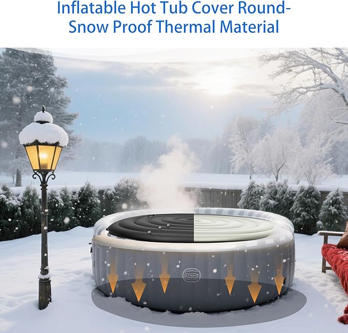 Inflatable Hot Tub Cover Round, Fits Saluspa Coleman Intex Cover, Thermal Insulated & Energy-Saving Weatherproof Protector, Unique Design Flexible Adjust Pool Cover Size Replacement-Life Time Support