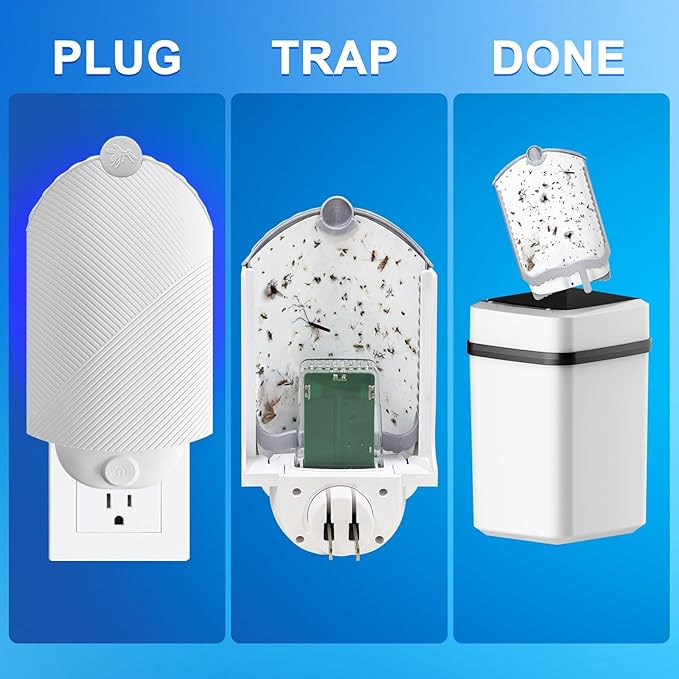 Flying Insect Trap for Indoor Use (2 Starters & 6 Refill Cartridges), UV Light Bug Catcher for Fruit Flies, Gnats & Small Flying Pests, Silent, No-Zap, Mess-Free