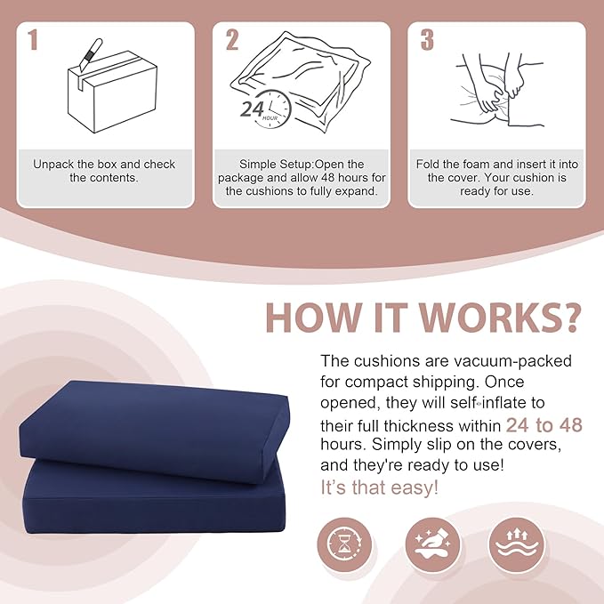 7-Piece Patio Furniture Cushions Set, Replacement Outdoor Cushions for 4-Seat Patio Sectional, Waterproof & Fade Resistant Deep Seat Cushion for Outdoor Sofa, Navy Blue