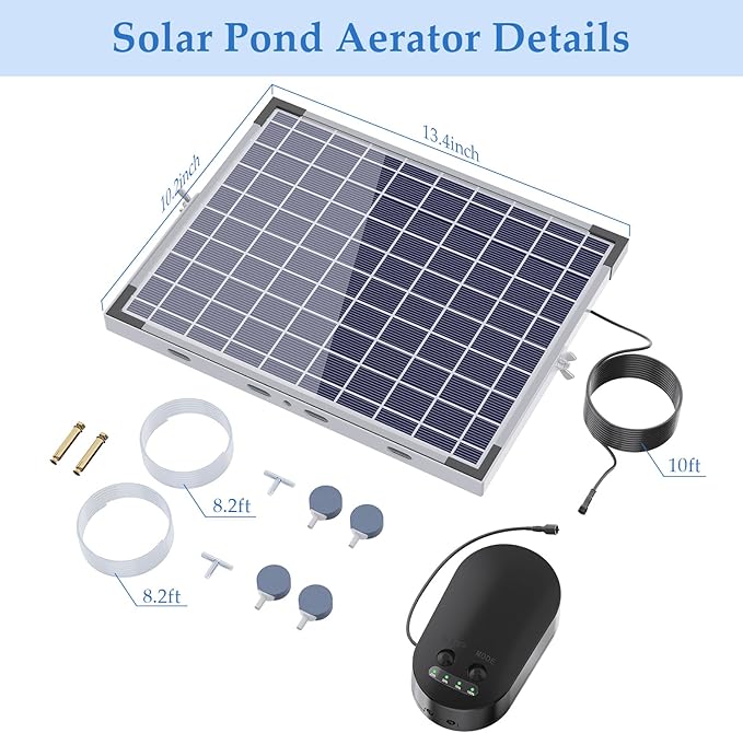 POPOSOAP 15W Solar Pond Aerator, Solar Aerators for Ponds with 4400mAh Battery, Solar Aquarium Air Pump with 2 Outlets and Power Display, 3 Mode Solar Air Pump for Fish Pond Tank Hydroponics Wildlife