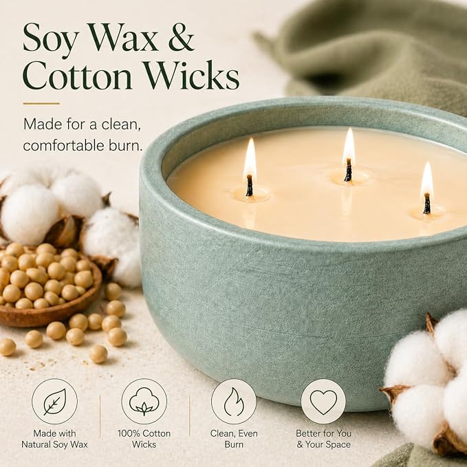 20oz Large Scented Candle Outdoor - Citronella & Bergamot, 3 Wick Non Toxic Soy Scented Candles Indoor, Green Decorative Ceramic Jar Candle for Women, Men, Patio, Home, Bedroom, Bathroom, Living Room