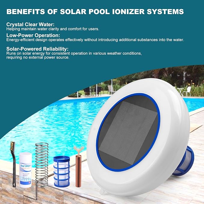 Solar Pool Ionizer - Pool Ionizer for Above Ground & Inground Pools Floating Copper Ionizer Durable Copper Anode Clear Water with Minimal Effort