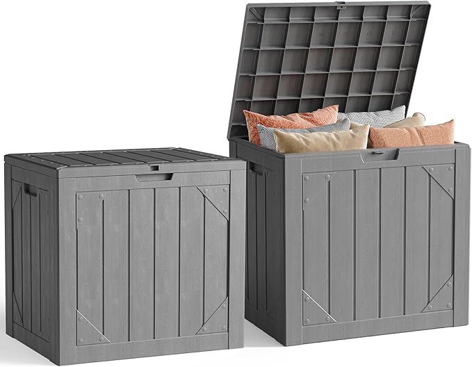 Outdoor Storage Box,30 Gallon Deck Box Outdoor Storage Bench Outside Waterproof Resin Storage Bench, Lockable Patio Cushions, Garden Tools Storage For Furniture, UV Resistant Gray