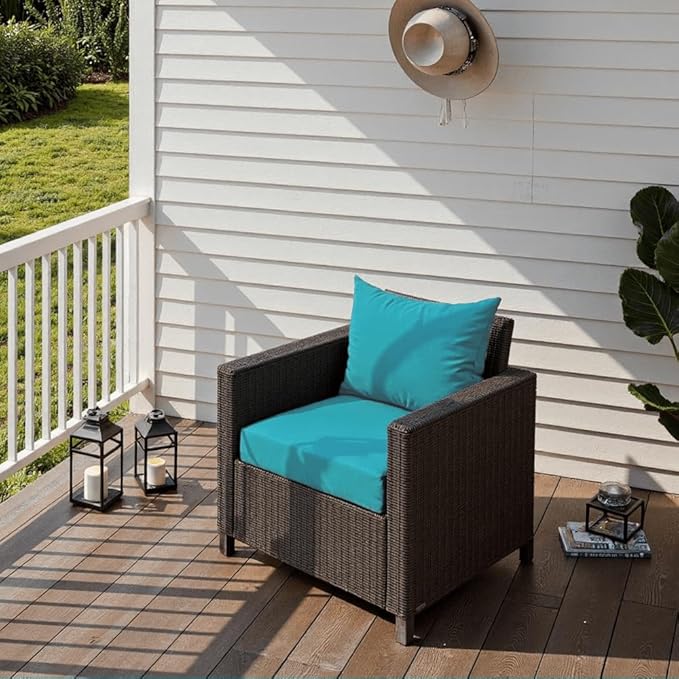 PatioGlow Outdoor Seat Cushion Set 24 x 24 x 4 Inch, Waterproof & Fade Resistant Patio Furniture Cushions with Removable Cover and Ties, Thick Deep Seating Pads for Outside Chair Sofa Couch, Teal