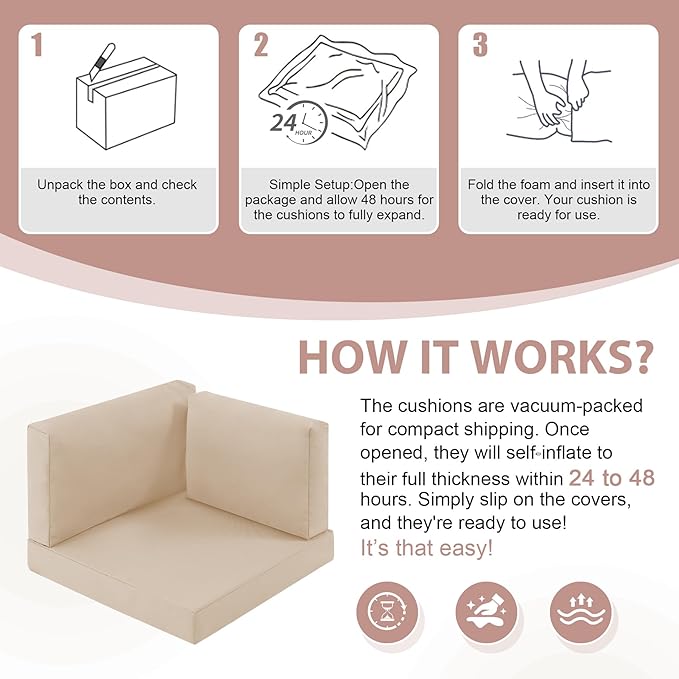 9-Piece Patio Furniture Cushions Set, Replacement Outdoor Cushions for 4-Seat Patio Sectional, Waterproof & Fade Resistant Deep Seat Cushion for Outdoor Sofa, Beige