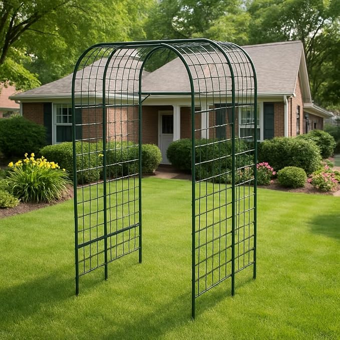 Garden Arch Trellis for Raised Beds, 7.3 FT Metal Cucumber Trellis with Plastic Connectors, u-Shape Plant Support for Climbing Vegetables & Flowers, Weather-Resistant Black