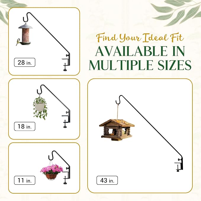 Idzo 18 Inch Railing Hook, Deck Hook for Bird Feeder Pole, Durable 3-Layer Powder Coated Steel, Shepherds Hooks for Outdoor, 360° Rotation, Sturdy Deck Railing Bracket for Hanging Decorations, 2 Packs