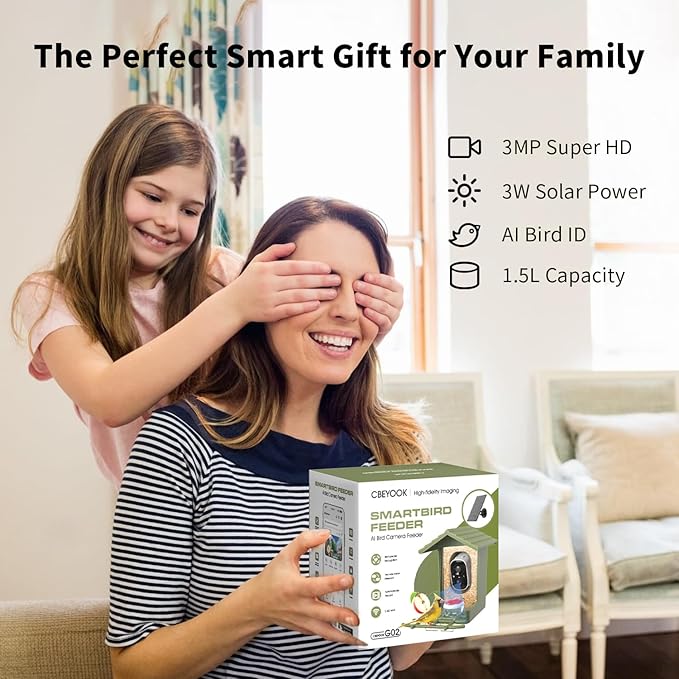 Smart Bird Feeder Camera with AI Species Identifier | Solar Powered, 2.5K HD Video, Motion Alerts - Outdoor Garden & Birdwatching Gift