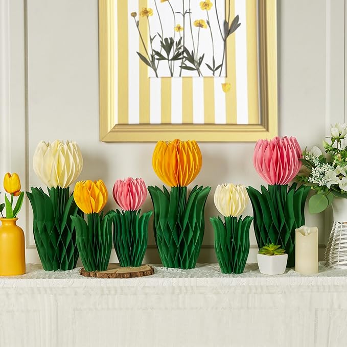 12 Pcs Tulip Honeycomb Decorations, Spring Decorations for Office, Table Decor, Tulip Party Decorations, Spring Centerpieces for Tables for Mothers Day Party, Womens Day