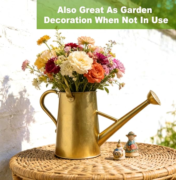 Watering Can for Outdoor&Indoor Plants,1.5 Gallon(5.7L) Metal Watering Can with with Removable Spout,Large Galvanized Steel Garden Flower Water Can Watering Pot with 2 Handles,Gold