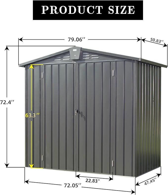 Christopher Knight Home Avonn Outdoor Storage Shed 6.5'x 4.2', Metal Garden Shed for Bike Trash Can Tools, Lawn Mowers, Galvanized Steel Storage Cabinet with Lockable Door for Backyard Lawn, Dark Gray