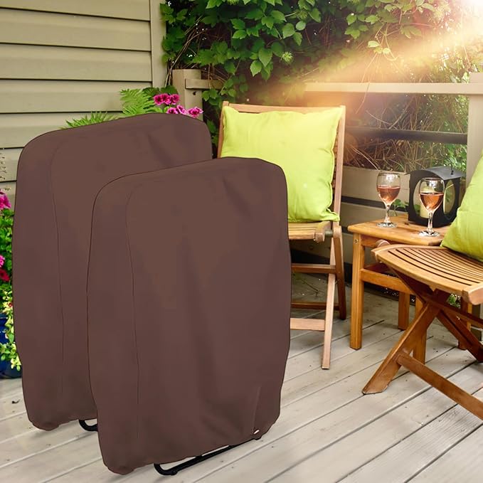 Outdoor Folding Chair Covers 2PCS, Uranshin Zero Gravity Chair Cover 28"W x 13"D x 43"H, Waterproof 210D Oxford Funiture Cover with Storage Bag, Patio Chair Cover for All weather (Brown)