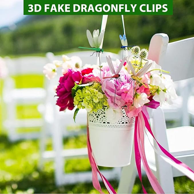 Fake Dragonfly Clip,Dragon Fly Hat Clip,3D Fake Dragonfly Clips Outdoor Simulation,Artificial Dragon Fly for Patio Garden Decoration, Multicolor Waterproof (2*Red+2*Blue+2*Green+2*Yellow)