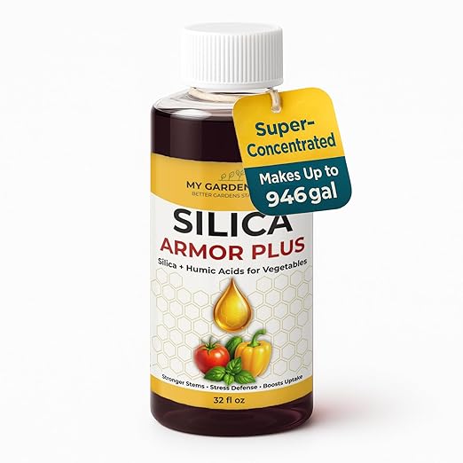 Silica for Plants – Liquid Plant Silica with Humic Acid – Silica Armor Plus for Vegetables (Tomatoes, Peppers, Cucumbers, Leafy Greens & Herbs) | Potassium Silicate 0-0-4 Concentrate (32 fl oz)