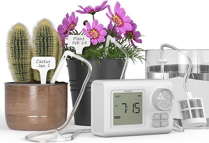Raddy WS-64 Automatic Plant Waterer Indoor, Self Watering Drip Irrigation System for 15 Pot Plants, Programmable Timer, LCD Display, Rain Delay, IPX4 Waterproof, for Balcony Patio Greenhouse Grow Tent