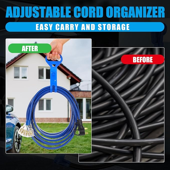 Tellegloww 10 FT Flat RV Generator Adapter Cord NEMA TT-30P to 3X 5-20R/5-15R, 30A to 110V 15/20 A Household Outlet Adapter, 10 Gauge Flat RV Generator Extension Cord, ETL Listed, Blue