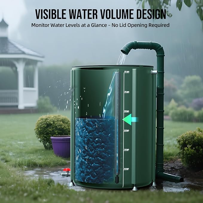 Collapsible Rain Barrel Water Collection System - 100 Gallon Portable Water Storage Tank,Foldable Rainwater Collect System Downspout, Water Catcher Container with Filter, Spigots&Overflow Kit,Green