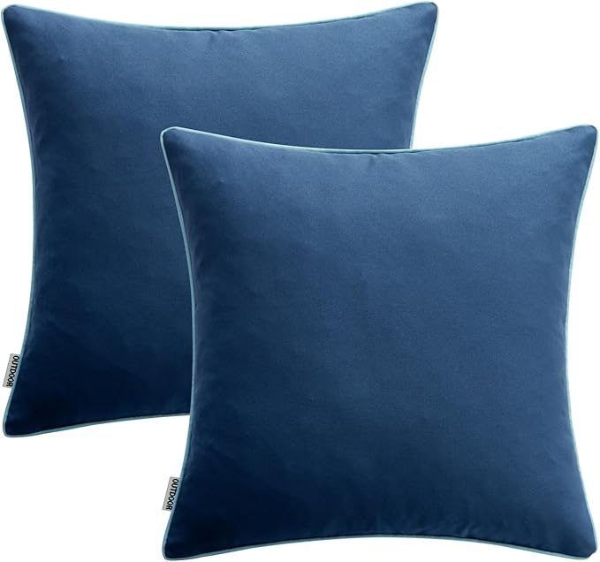 MIULEE Pack of 2 Outdoor Waterproof Throw Pillow Covers Decorative Outdoor Pillowcases Piping Edge Water Resistant Cushion Covers for Patio Garden Couch Chair Tent Balcony, 18x18 Inch Navy Blue