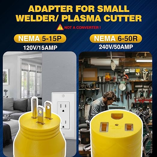 Multi-Voltage Adapter for Miller&Hobart Welders/Plasma Cutter, NEMA 5-15P to 6-50R Welder Adapter, 15A Plug to 50A 6-50 Welding Outlet, 120V to 240V /220v to 110v Welding Plug Adapter, ETL Listed