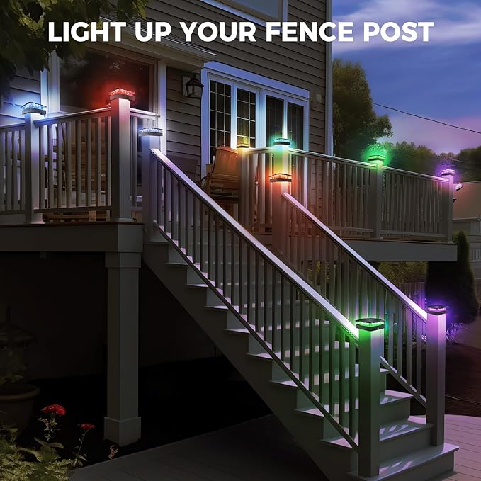 Peasur 4x4 Post Solar Lights RGB Color Changing, 6 Packs Waterproof LED Solar Cap Lights for 4×4/3.5×3.5 Wood/Vinyl Posts, Post Top Lighting Outdoor for Fence Deck Mailbox Porch Railing