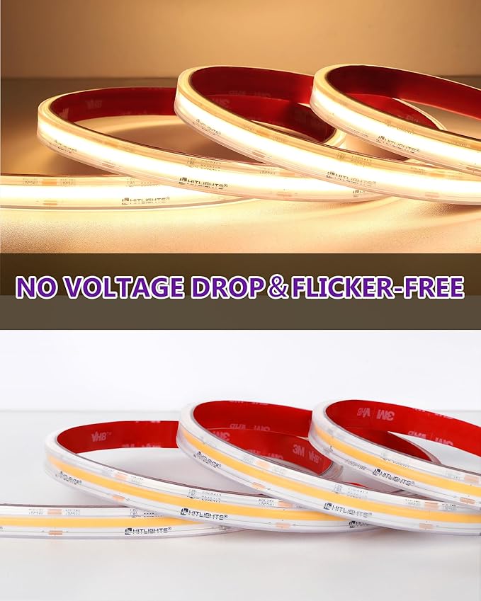 Outdoor COB LED Strip Lights Waterproof 2700K, 16.4ft IP67 24V Tape Light Warm White High Density, 2560 LEDs, 305 lm/ft, CRI 90+, Lighting for Backyard, Garden, UL Listed (Power Source Not Included)