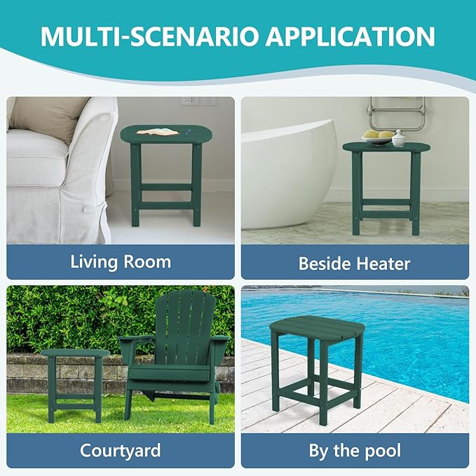Plawdlik Hdpe Outdoor Adirondack Side Table, Wooden Textured, Set for Patio, Garden, Porch, Pool Composite Patio, Backyard, Bathroom and Indoor, Maintenance & Weather Resistant (Green)