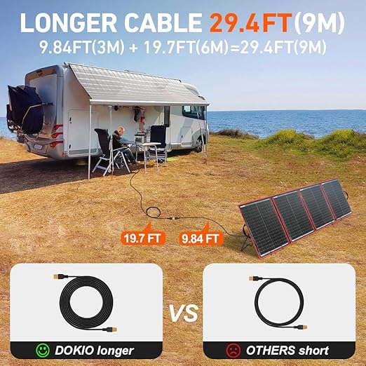 DOKIO XT60 Extension Cable 19.7 ft (6 m), Male to Female XT60 Solar Connector, Soft Silicone Copper Wire 12V/24V Extension Lead for Solar Panels or Power Station Controller Setup