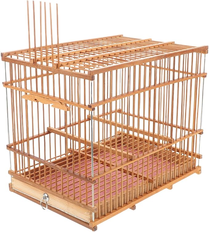 Totority Bamboo Woven Small Bird Cage - Portable Lightweight Travel Carrier for Finch, Canary & Parakeet - Handmade Vintage-Style Pet House for Outdoor & Indoor Use - Light Brown,11. 6" X 9. 4" X 7.