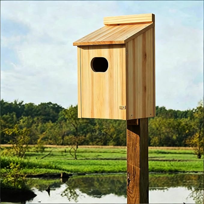 Wooden Duck Nesting Box, Wood Duck House for Outdoor Tree Mounting, 10x10x17 Inch with 4 Inch Entry Hole
