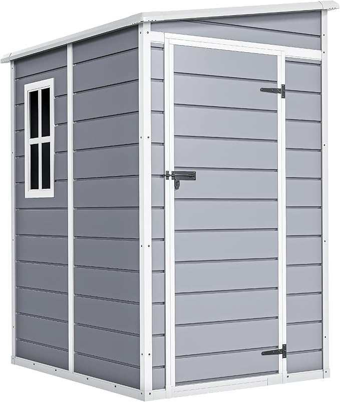 DWVO 5x4 FT Outdoor Storage Shed with Reinforced Floor, All-Weather Resin Storage Shed with Lockable Door & Window, Waterproof Plastic Tool Storage for Garden, Backyard, Patio, Lawn