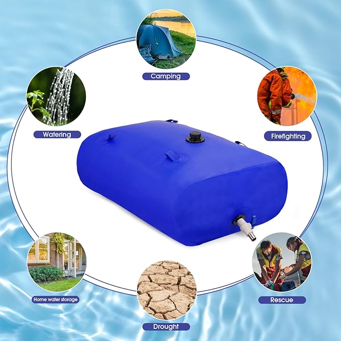 240L/63gal Foldable Water Bladder Storage Container - Large Capacity Soft Water Bag for Drought Resistance, Fire Prevention, and Emergency Water