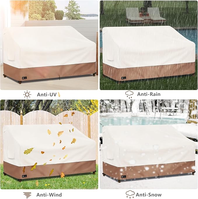Outdoor Couch Cover for Patio Furniture - Heavy Duty Waterpoof All-Weather 3-Seater Patio Sofa Cover, 58"x32"x31" (Beige) 