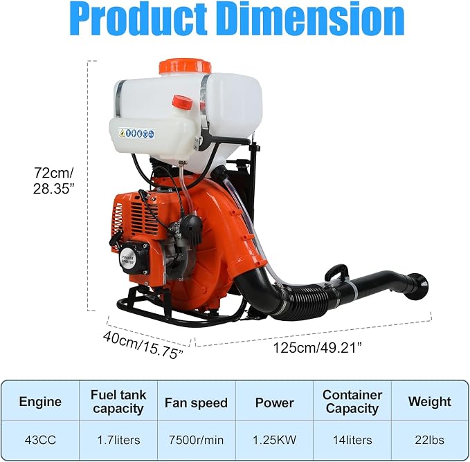 43cc Gas Backpack Fogger Sprayer, 2.13KW Gas Powered Mosquito Fogger, Yard Sprayers with 20L Tank, 39 Feet Spray Range, Foggers Machine for Critters Control & Gardening & Farming Orange