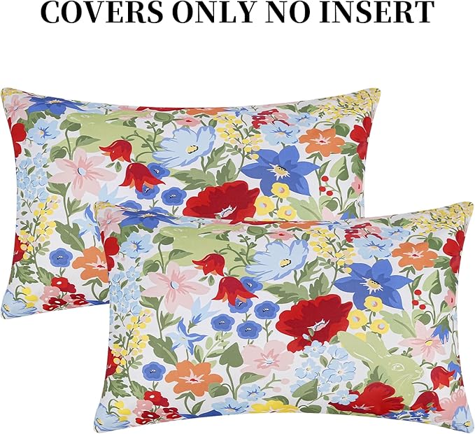 Adabana Spring Outdoor Waterproof Floral Pillow Covers Set of 2 Square Colorful Couch Cushion Cases 20x12 Inch Waterproof Decorative Pillows for Patio Garden Beach,Colorful