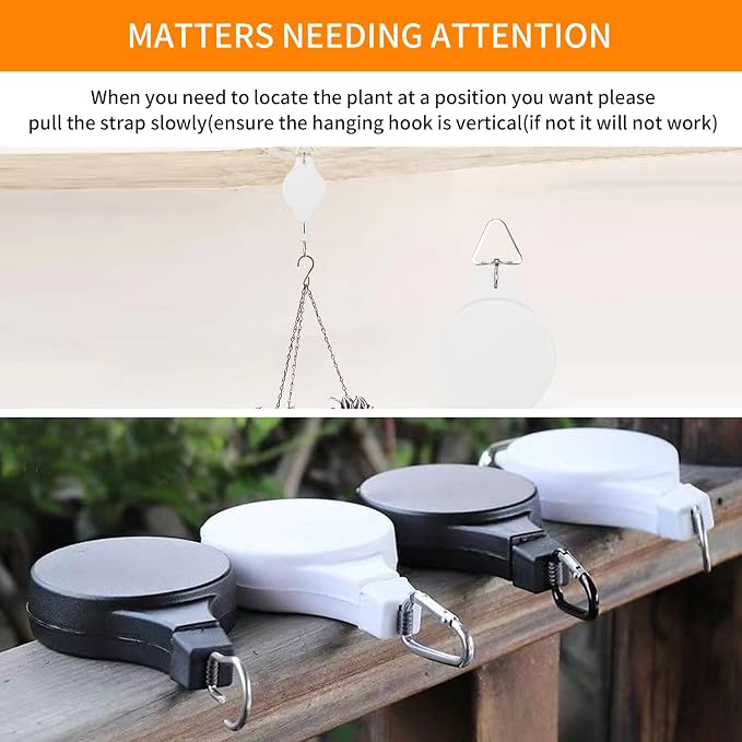 6PCS Retractable Plant Hanger Pulley, Upgraded for Hanging Plants Flower Pots, Easy Raise Lower, Fit Hanging Planters, Bird Feeders Home Garden (White-6PCS)