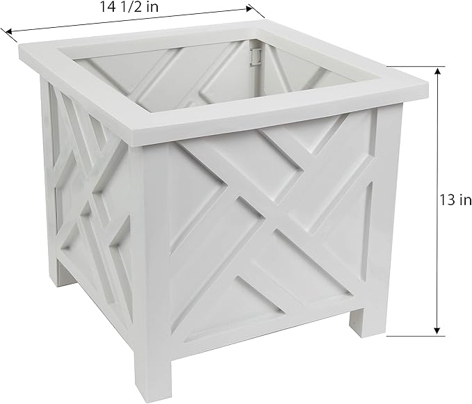 Trenton Gifts Chippendale White Planter Box Set of 2 - Elegant Outdoor Plant Pot for Patio, Porch Decor, and Garden Display