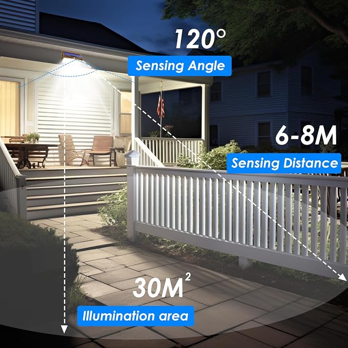 2 Pack 368 LED Solar Lights Outdoor Motion Sensor, Solar Fence Light with 3 Lighting Modes, Solar Powered Security Lights Waterproof for Outside Yard Wall Garden Backyard,Brown