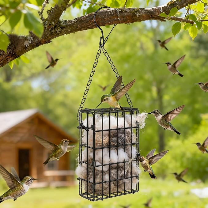 Reusable Metal Nest Material Holder, Metal Cage for Bird Nesting Supplies - Bird Nest Material Dispenser Holds Cotton, Twigs & Pet Fur (Capacity for 5 Bird Families)