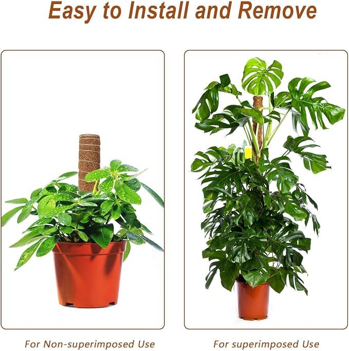 Augshy Moss Pole, 27 Inch Moss Poles - 2Pcs 17 Inch Plant Stakes Moss Sticks for Monstera Indoor Creepers Plant Support Extension Climbing Plants