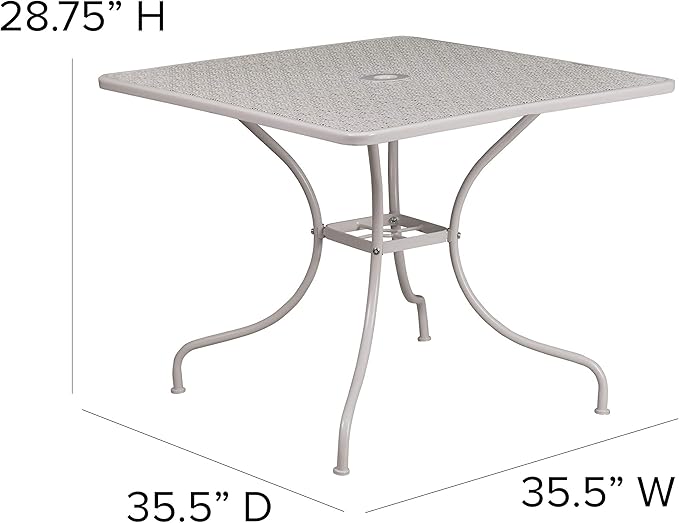 Flash Furniture Oia Commercial Grade 35.5" Square Light Gray Indoor-Outdoor Steel Patio Table with Umbrella Hole