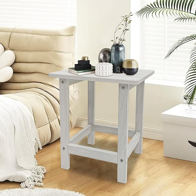 Meluvici Adirondack Side Table - HDPS Weather Resistant, End Table for Patio, Pool, Deck, Porch, Indoor/Outdoor Use, White