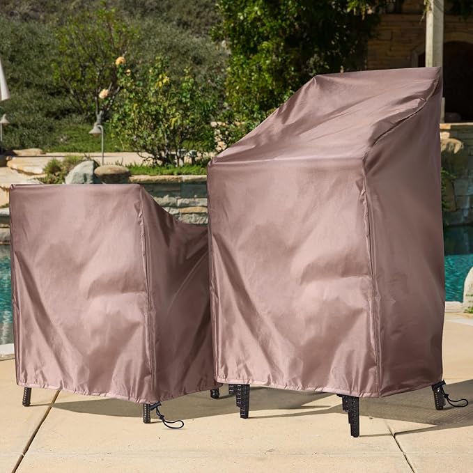Stackable Patio Chair Cover, Outdoor Chair Cover Waterproof 210D, Stacked Chairs Lounge Chair Covers Outdoor Stack Chairs for All Weather Protection (Brown, 25"L x 25"W x 47”H)