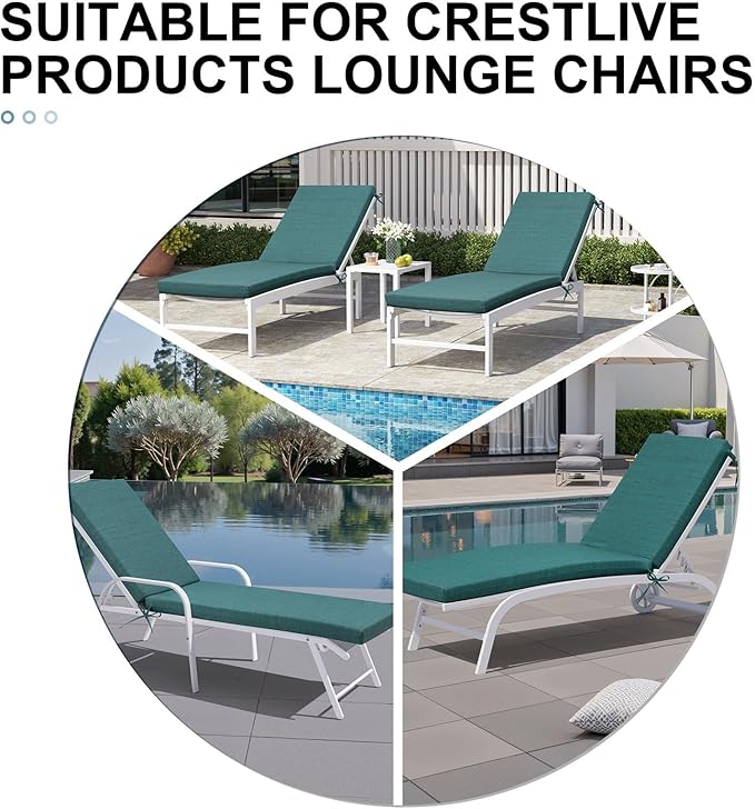 Crestlive Outdoor Chaise Lounge Cushions, Fade Resistant Water Resistant Lounge Chair Cushion, 72''L x 21''W, Set of 2, Malachite
