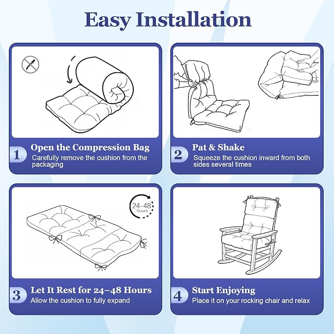 Rocking Chair Cushion, Waterproof and Fade-Resistant Adirondack Rocker Cushions, Indoor/Outdoor Rocking Chair Pads, High Back Memory Foam Patio Furniture Cushions with Ties, 44x23x4 Inch, Teal