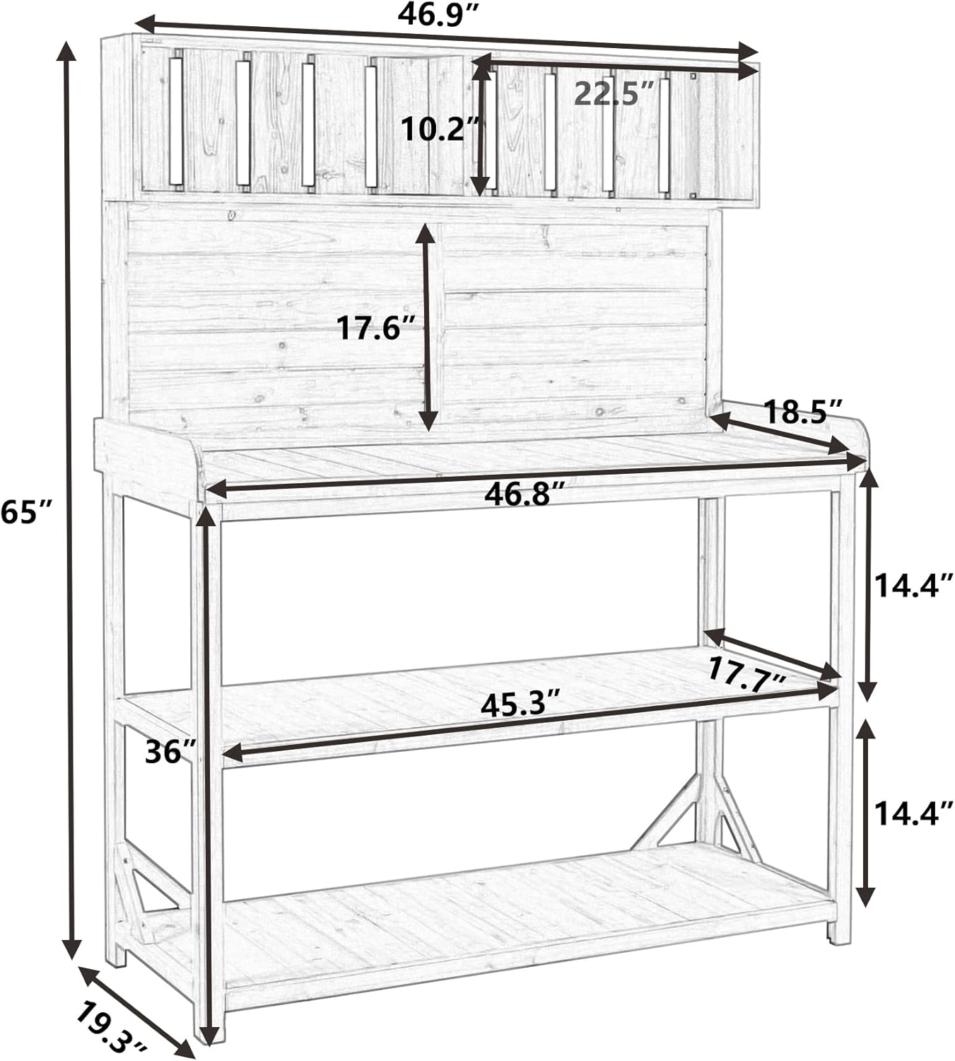 65" Wooden Potting Bench with 4 Shelves & Side Hook - Farmhouse Style Outdoor Garden Workstation (Green + Solid Wood + NaturalWood Color-1)